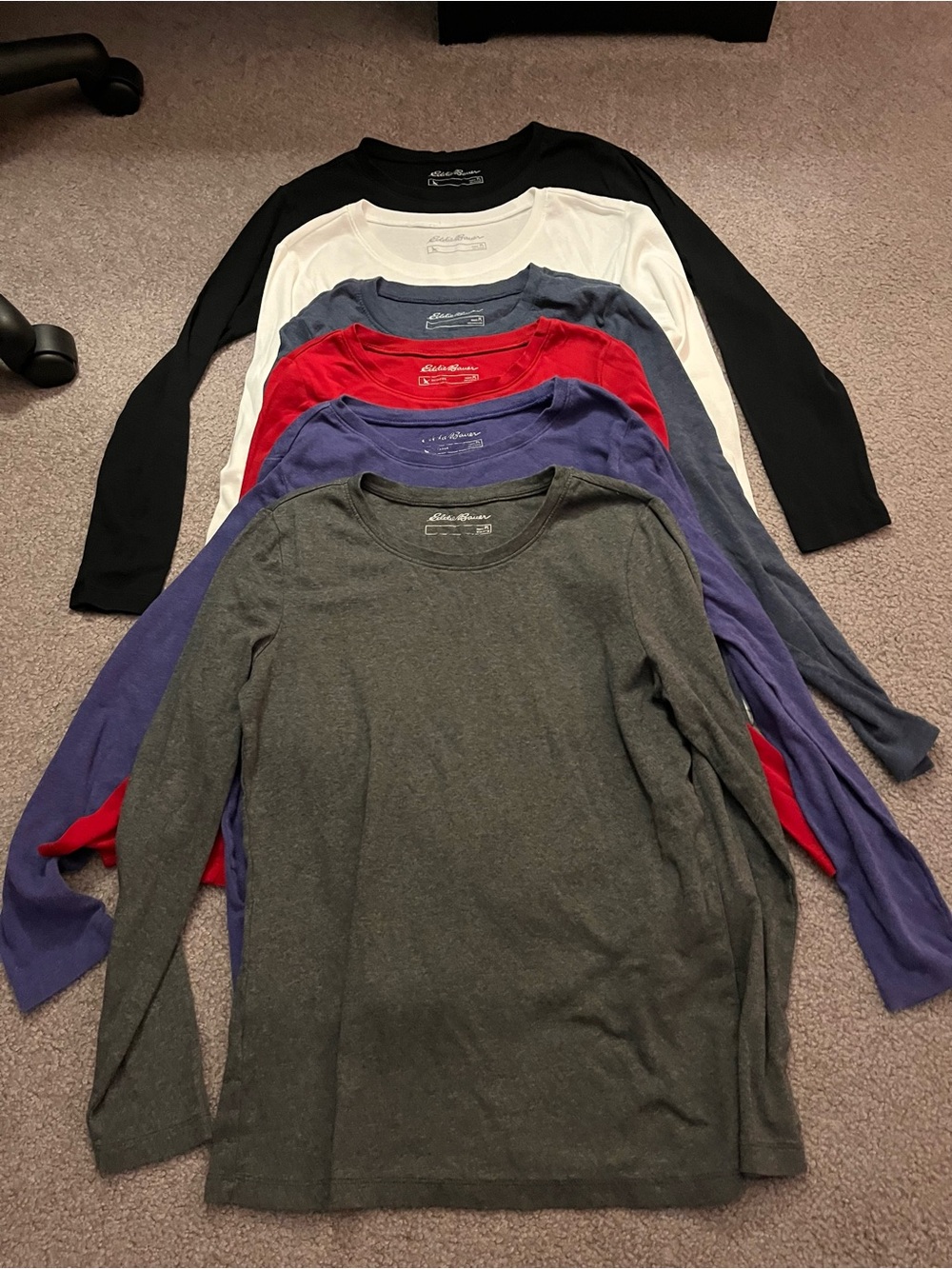 (6) Eddie Bauer Women’s Long-Sleeve Crew Neck Tees - Multi-Color Pack